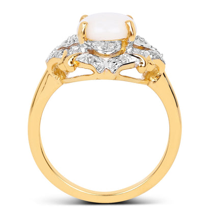14K Yellow Gold Plated 1.40 Carat Genuine Opal and White Topaz .925 Sterling Silver Ring by Bids.com