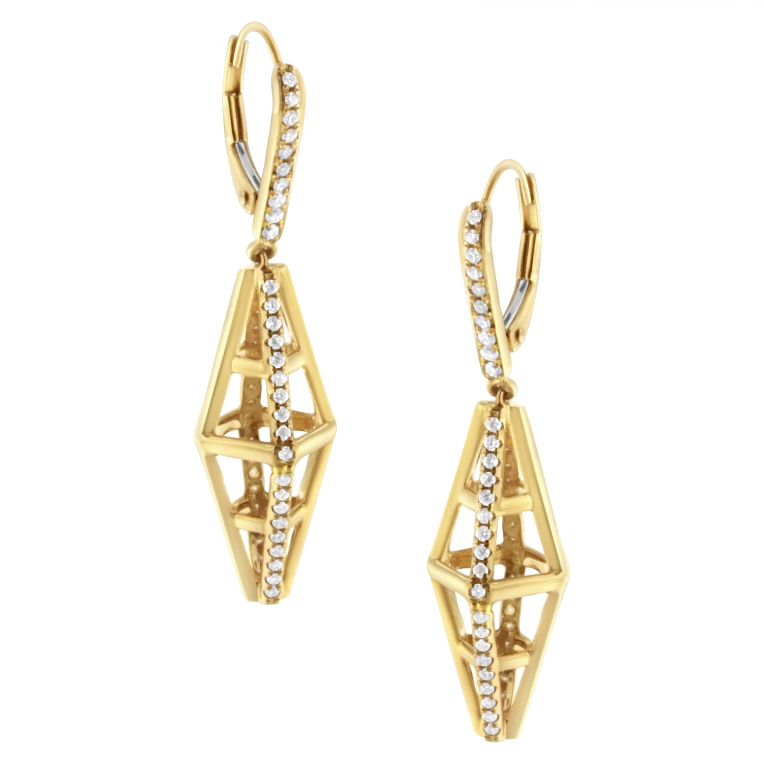 14K Yellow Gold 5/8 Cttw Diamond Geometrical Pillar Drop and Dangle Earrings (G-H Color, SI1-SI2 Clarity) by Bids.com