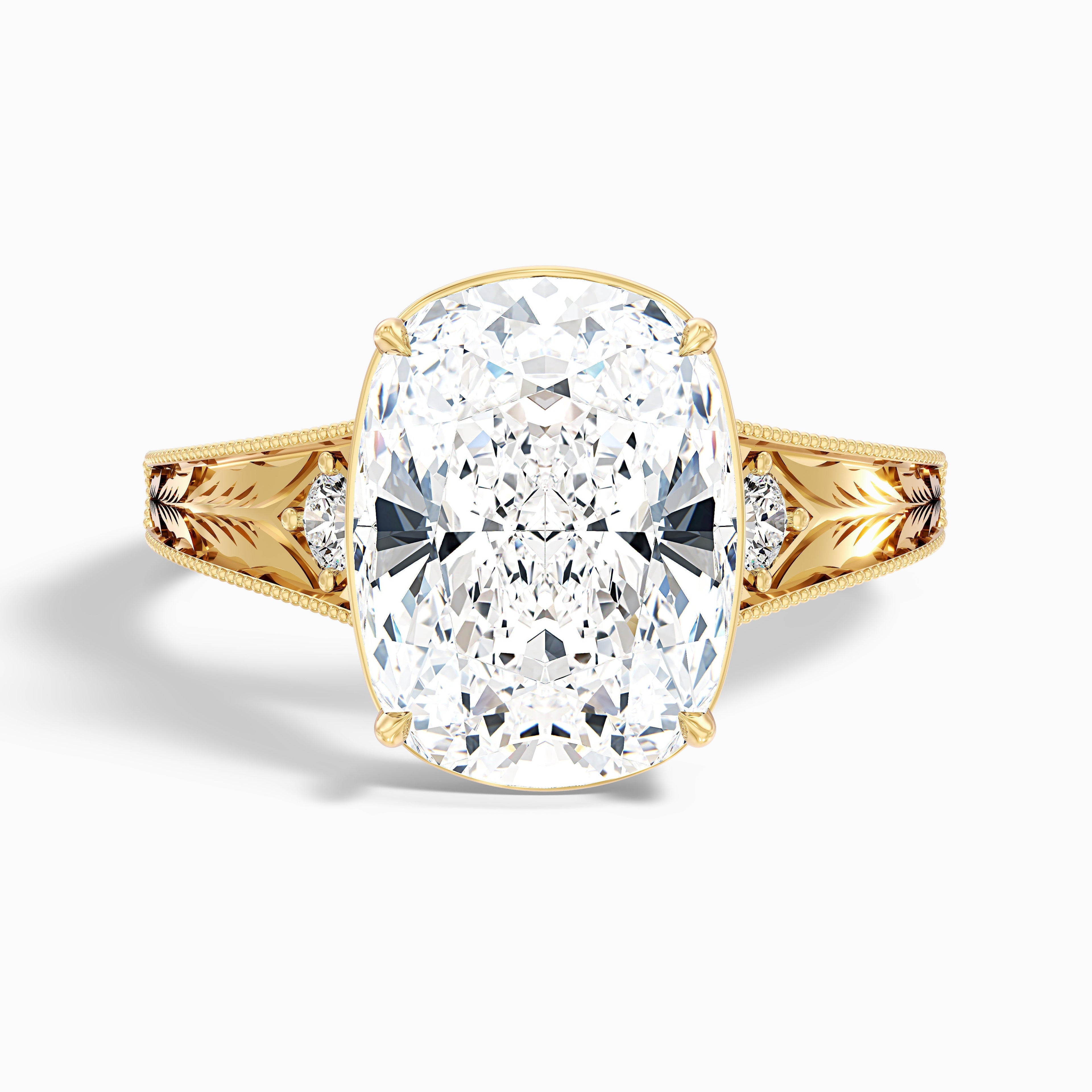 Taylor 5 Carat Elongated Old Mine Cushion Cut Moissanite Diamond Ring in 18k Yellow Gold