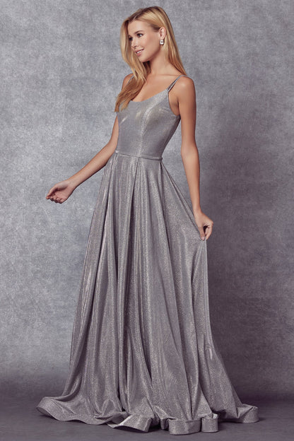 Juliet 206 Long A-Line Glitter Gown Side Pockets by DiscountDressShop