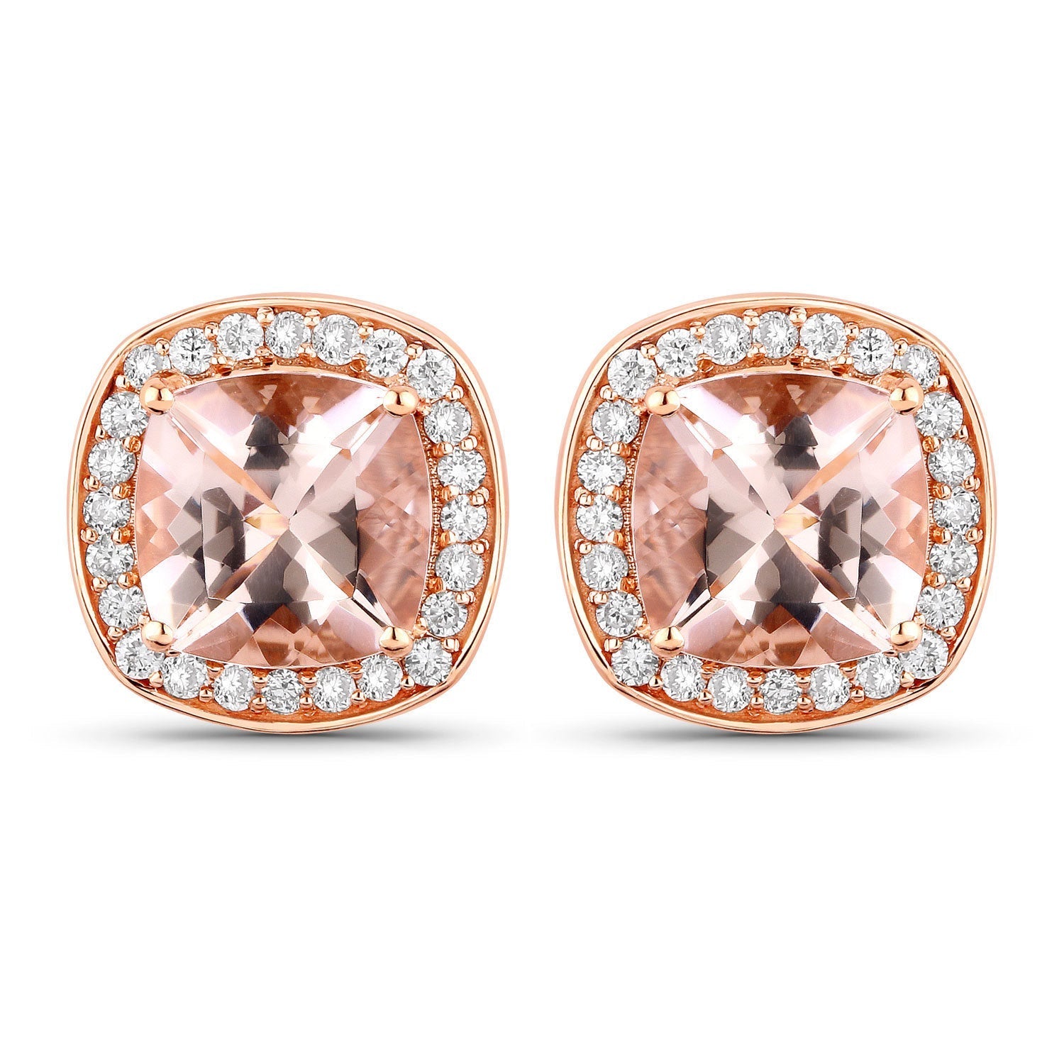 2.71 Carat Genuine Morganite and White Diamond 14K Rose Gold Earrings  DestGlow