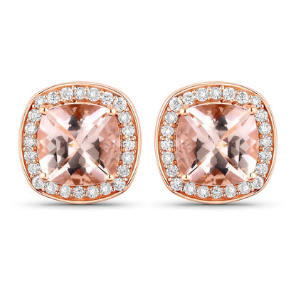 2.71 Carat Genuine Morganite and White Diamond 14K Rose Gold Earrings  DestGlow