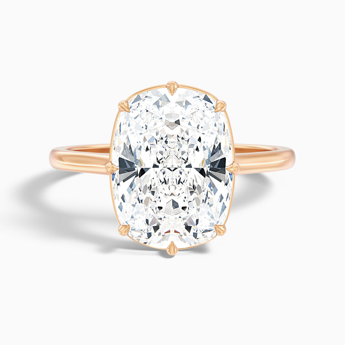 Dora 5 Carat 8 Prong Elongated Cushion Old Mine Cut Moissanite Diamond Ring in 10k Rose Gold  DestGlow