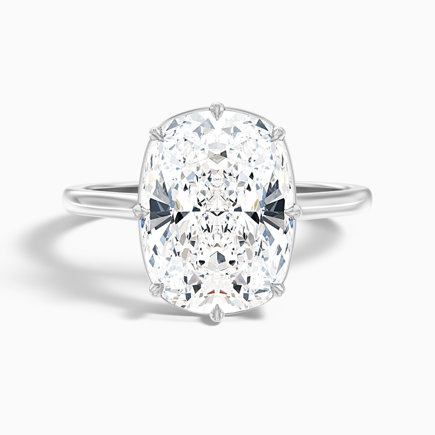 Dora 5.5 Carat 8 Prong Elongated Cushion Old Mine Cut Moissanite Diamond Ring in 18k White Gold