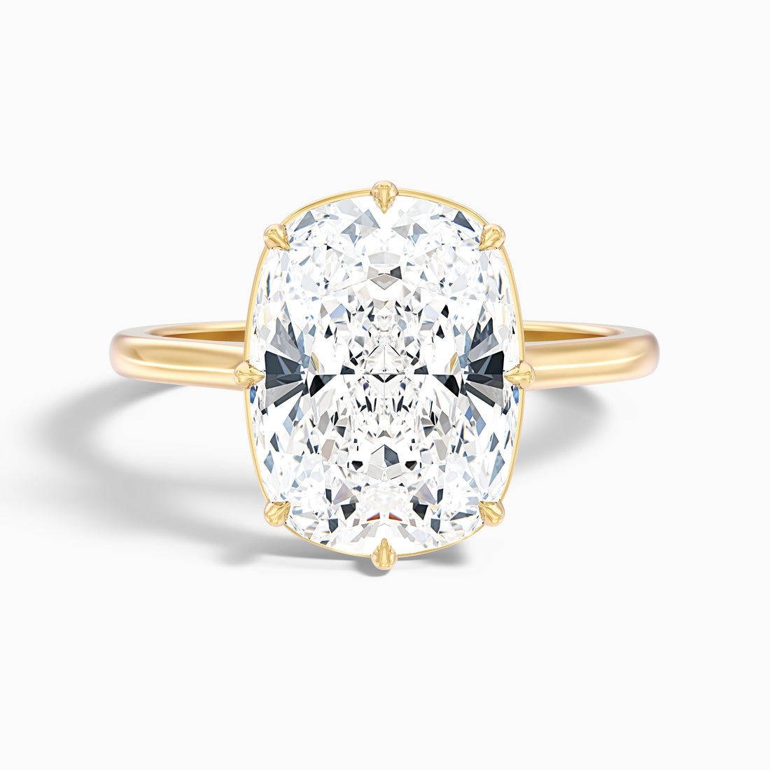 Dora 2 Carat 8 Prong Elongated Cushion Old Mine Cut Moissanite Diamond Ring in 18k Yellow Gold  DestGlow