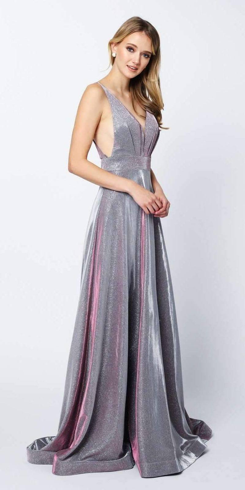 Juliet 208 Cut-Out Strappy Back Glitter Long Dress by DiscountDressShop