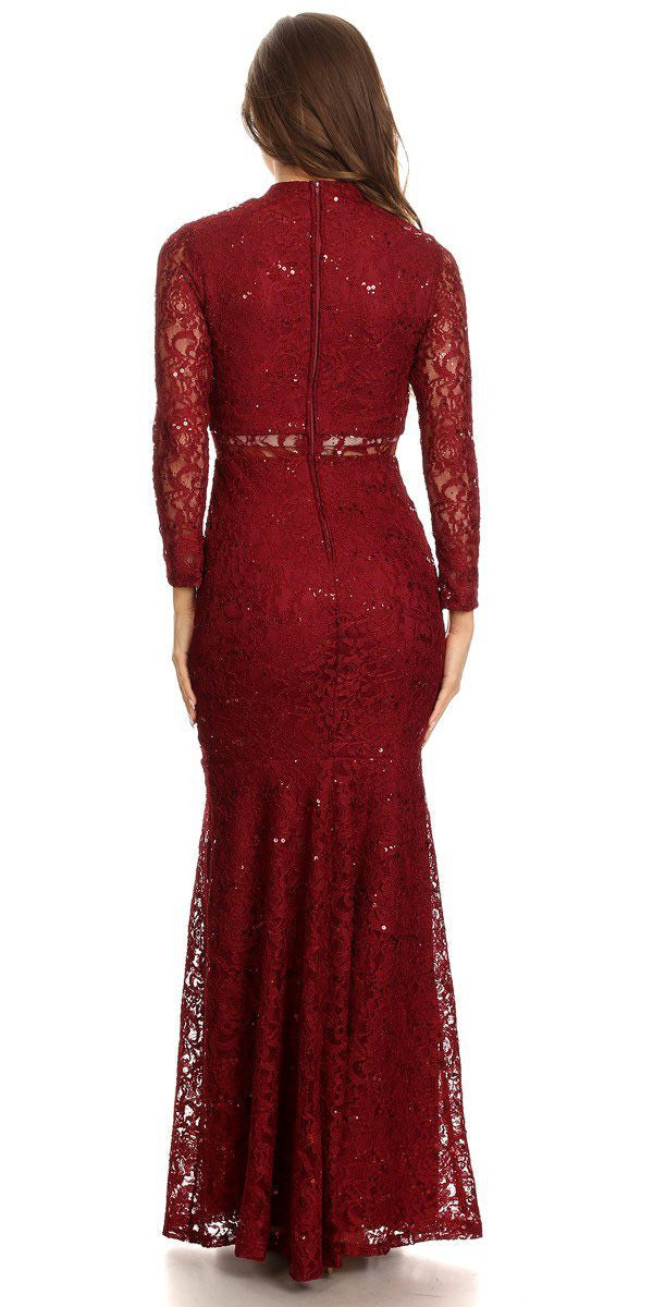 CLEARANCE - Eureka 2095 Long Sleeve Lace Dress Mock 2-Piece High Neck (Size Small) by DiscountDressShop