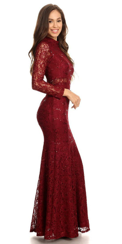 CLEARANCE - Eureka 2095 Long Sleeve Lace Dress Mock 2-Piece High Neck (Size Small) by DiscountDressShop