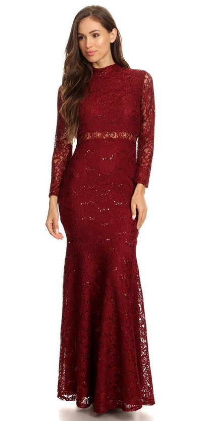 CLEARANCE - Eureka 2095 Long Sleeve Lace Dress Mock 2-Piece High Neck (Size XL) by DiscountDressShop