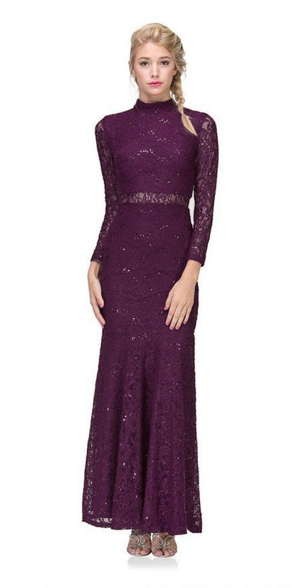 CLEARANCE - Eureka 2095 Long Sleeve Lace Dress Mock 2-Piece High Neck (Size Small) by DiscountDressShop