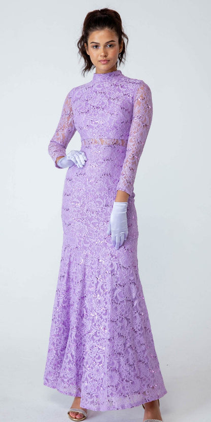 CLEARANCE - Eureka 2095 Long Sleeve Lace Dress Mock 2-Piece High Neck (Size Medium) by DiscountDressShop
