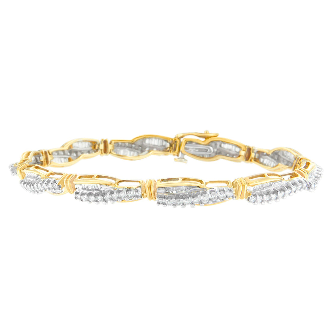 14K Yellow Gold Round and Baguette Cut Winding Love Diamond Bracelet (3.00 cttw, H-I Color, SI1-SI2 Clarity) by Bids.com