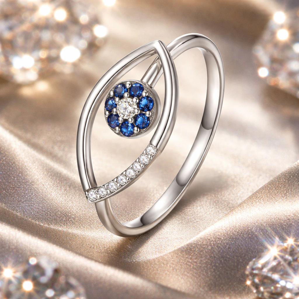 925 Sterling Silver Oxidized Ring with Pavé Setting CZ, 0.9*1.6 cm for Women  DestGlow