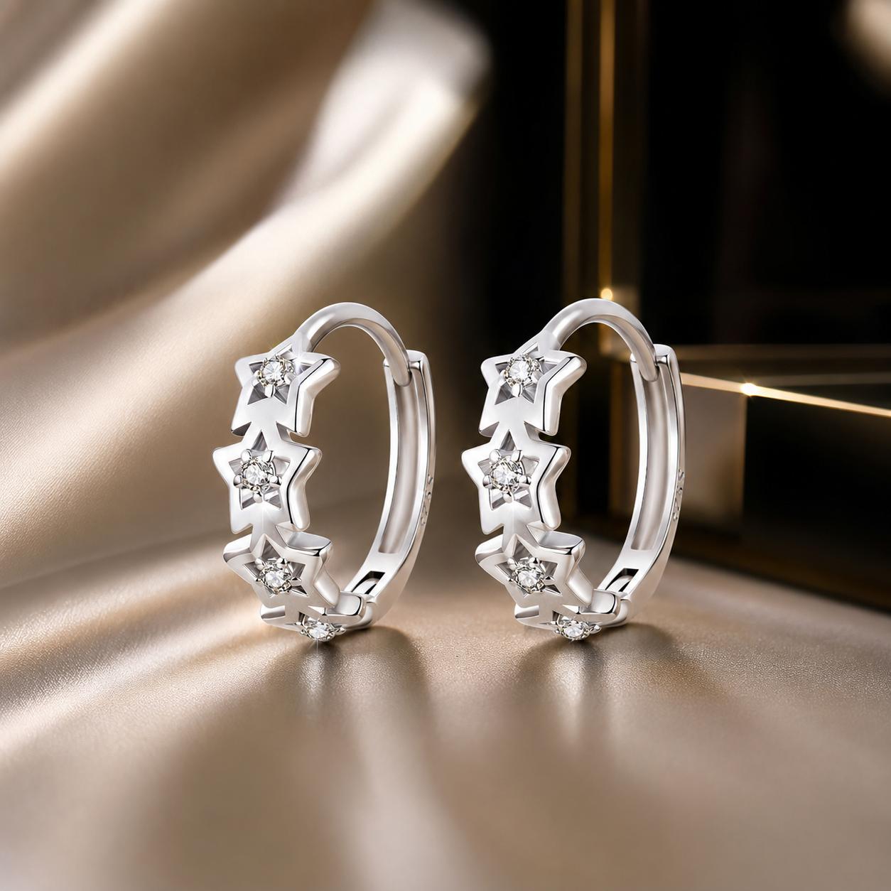 925 Sterling Silver Earrings with Pavé Setting, Size: 13*5mm, for Women  DestGlow