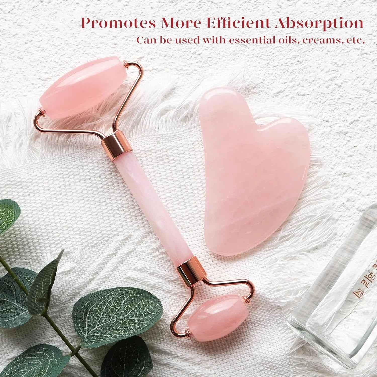 Jade Roller &amp; Gua Sha, Natural Jade Face Roller Gua Sha Facial Tools Skin Care Massager, Pink