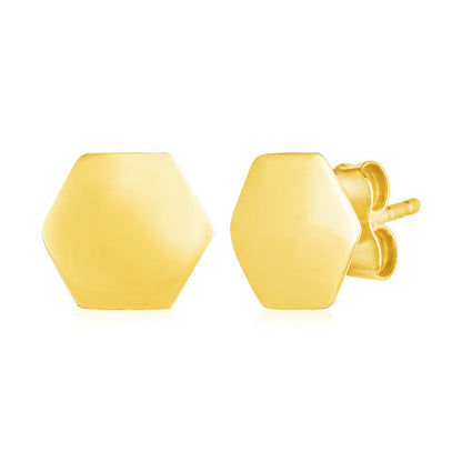 14k Yellow Gold Hexagon Stud Earrings  DestGlow