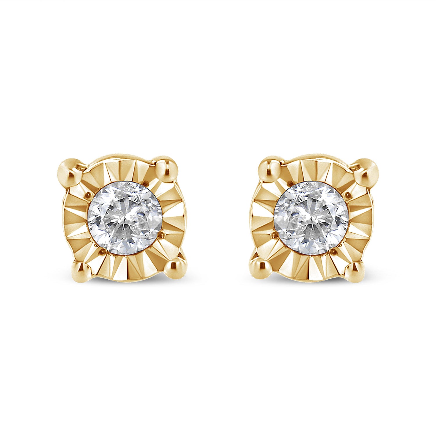 10K Yellow Gold Plated .925 Sterling Silver 1/10 Cttw Round Brilliant-Cut Diamond Miracle-Set Stud Earrings (J-K Color, I3 Clarity) by Bids.com