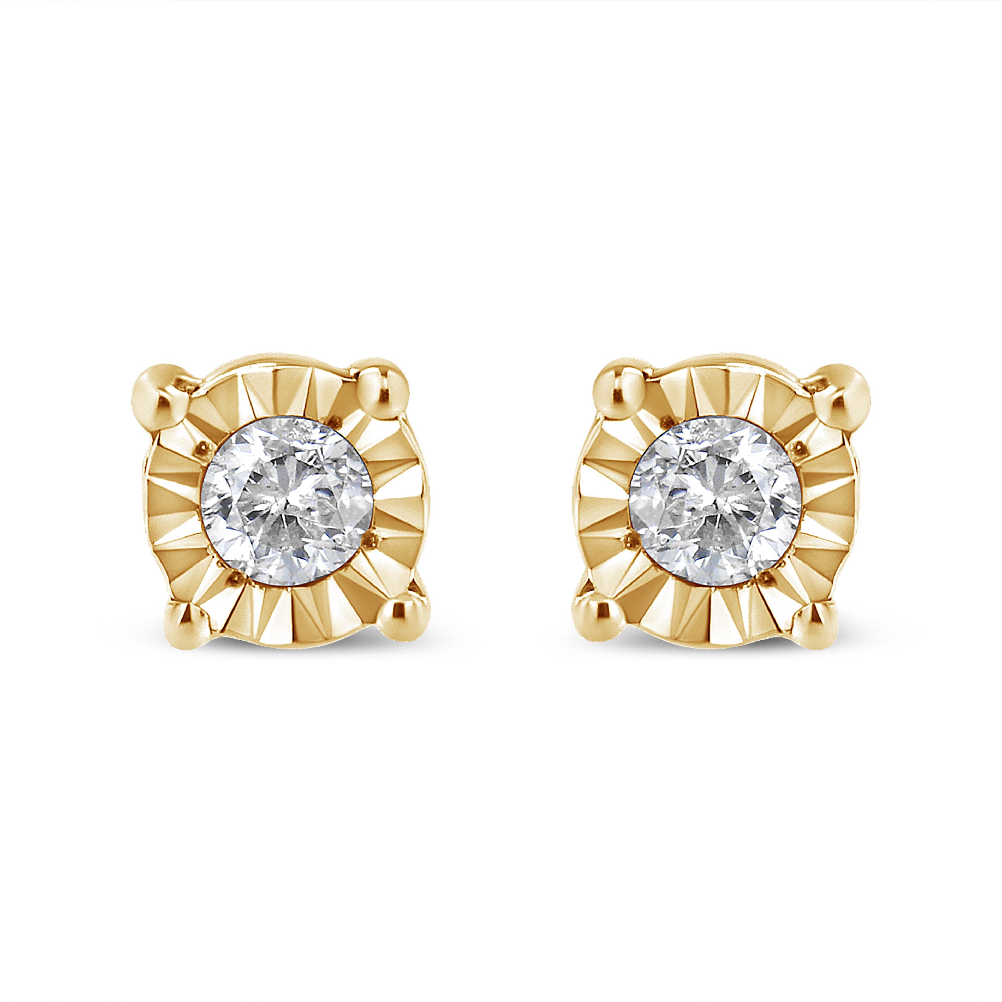 10K Yellow Gold Plated .925 Sterling Silver 1/10 Cttw Round Brilliant-Cut Diamond Miracle-Set Stud Earrings (J-K Color, I3 Clarity) by Bids.com