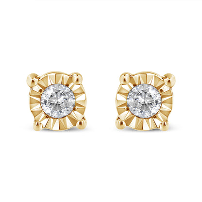 10K Yellow Gold Plated .925 Sterling Silver 1/10 Cttw Round Brilliant-Cut Diamond Miracle-Set Stud Earrings (J-K Color, I3 Clarity) by Bids.com