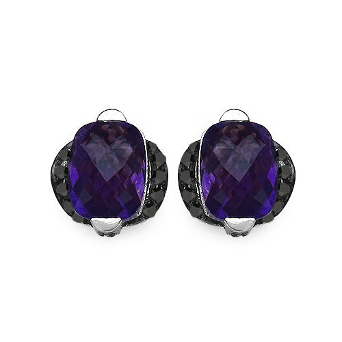 3.14 Carat Genuine Amethyst &amp; Black Diamond .925 Sterling Silver Earrings by Bids.com