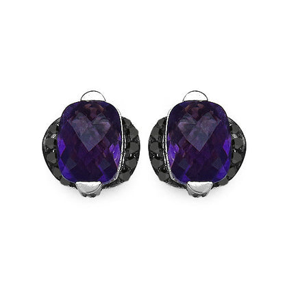 3.14 Carat Genuine Amethyst &amp; Black Diamond .925 Sterling Silver Earrings by Bids.com