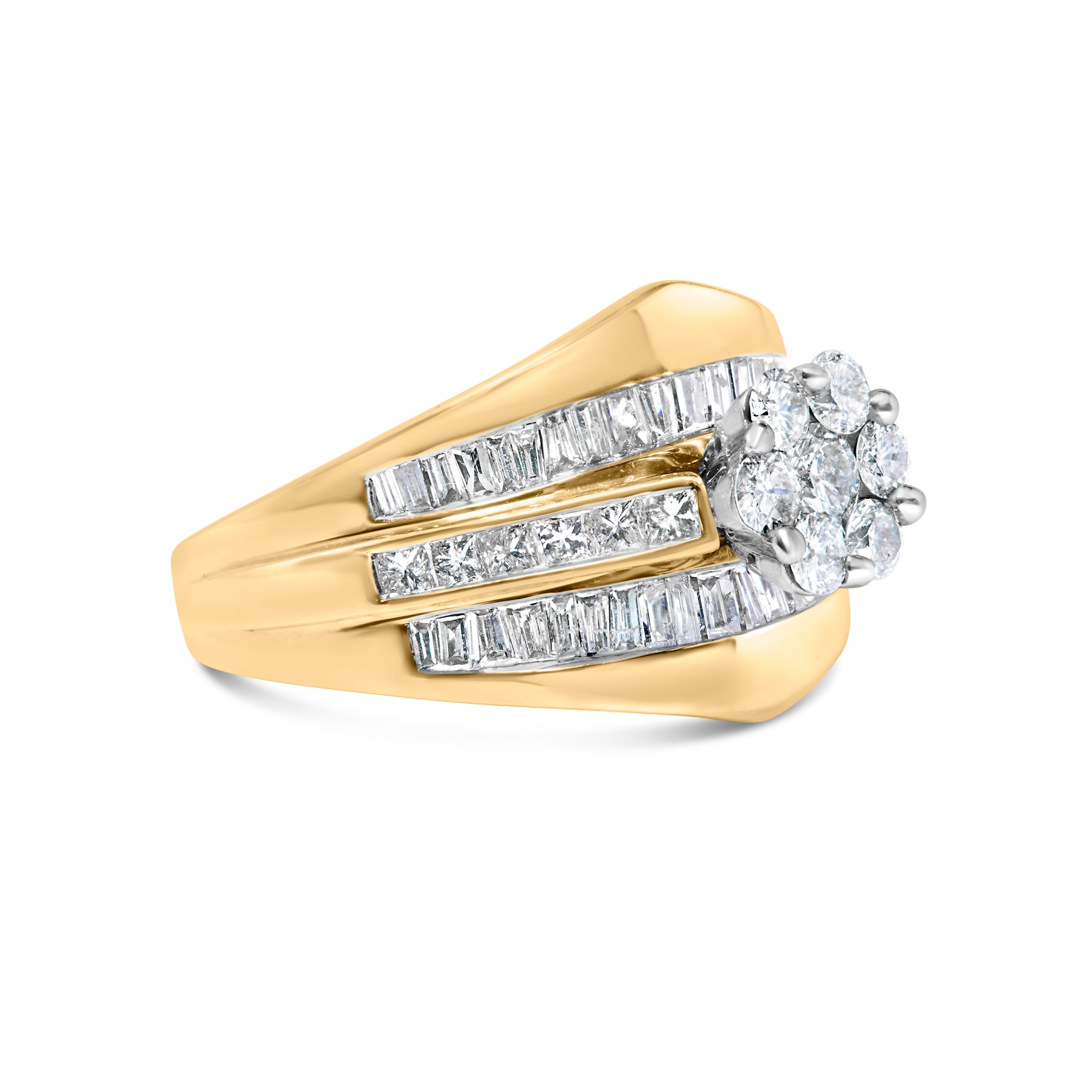14K Yellow Gold 2-1/3 Cttw Diamond Cluster Channel Set Chevron Shaped Engagement Ring (H-I Color, SI1-SI2 Clarity) - Ring Size 7 by Bids.com