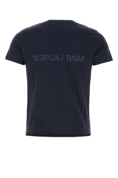 Saint Laurent Men Navy Blue Cotton T-Shirt by Luosophy