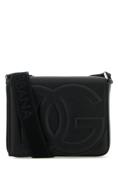 Dolce &amp; Gabbana Men Black Leather Medium Dg Logo Crossbody Bag by Luosophy