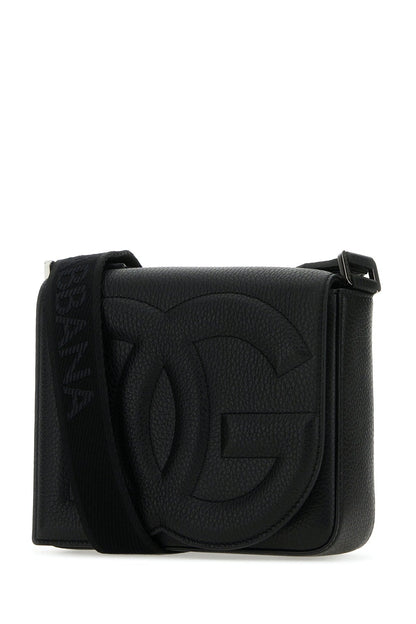 Dolce &amp; Gabbana Men Black Leather Medium Dg Logo Crossbody Bag by Luosophy