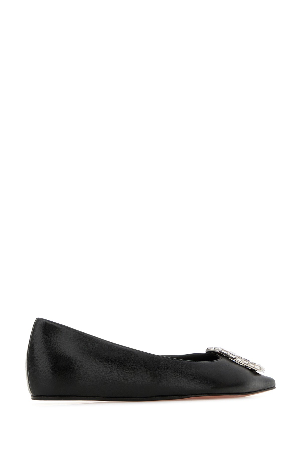 Amina Muaddi Women Camelia Flat Nappa Black White Buc by Luosophy