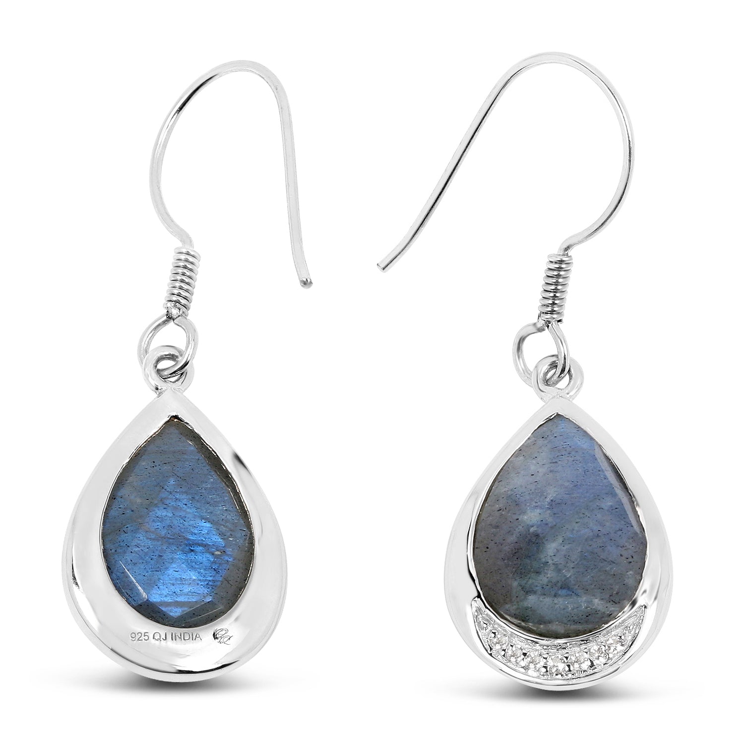 9.13 Carat Genuine Labradorite And White Topaz .925 Sterling Silver Earrings  DestGlow