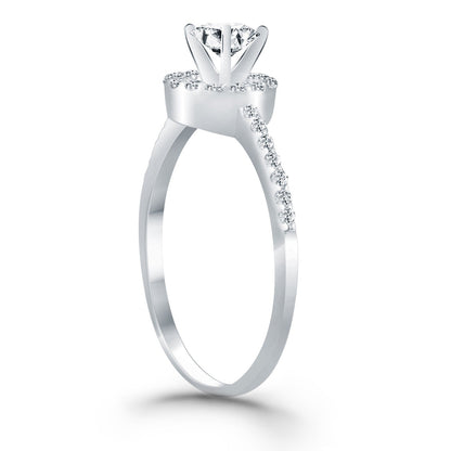 14k White Gold Diamond Halo Collar Engagement Ring by Bids.com