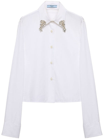 Prada Women Camicia Boxy In Popeline Ricamata by Luosophy