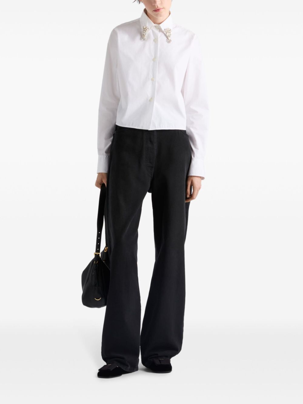 Prada Women Camicia Boxy In Popeline Ricamata by Luosophy