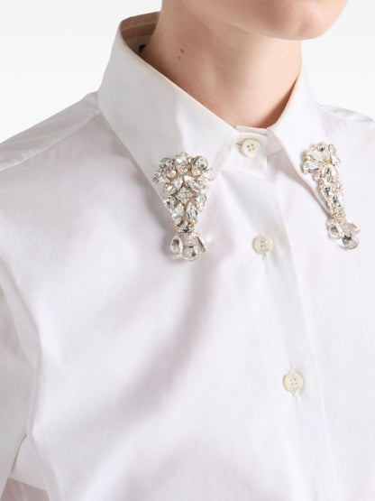 Prada Women Camicia Boxy In Popeline Ricamata by Luosophy
