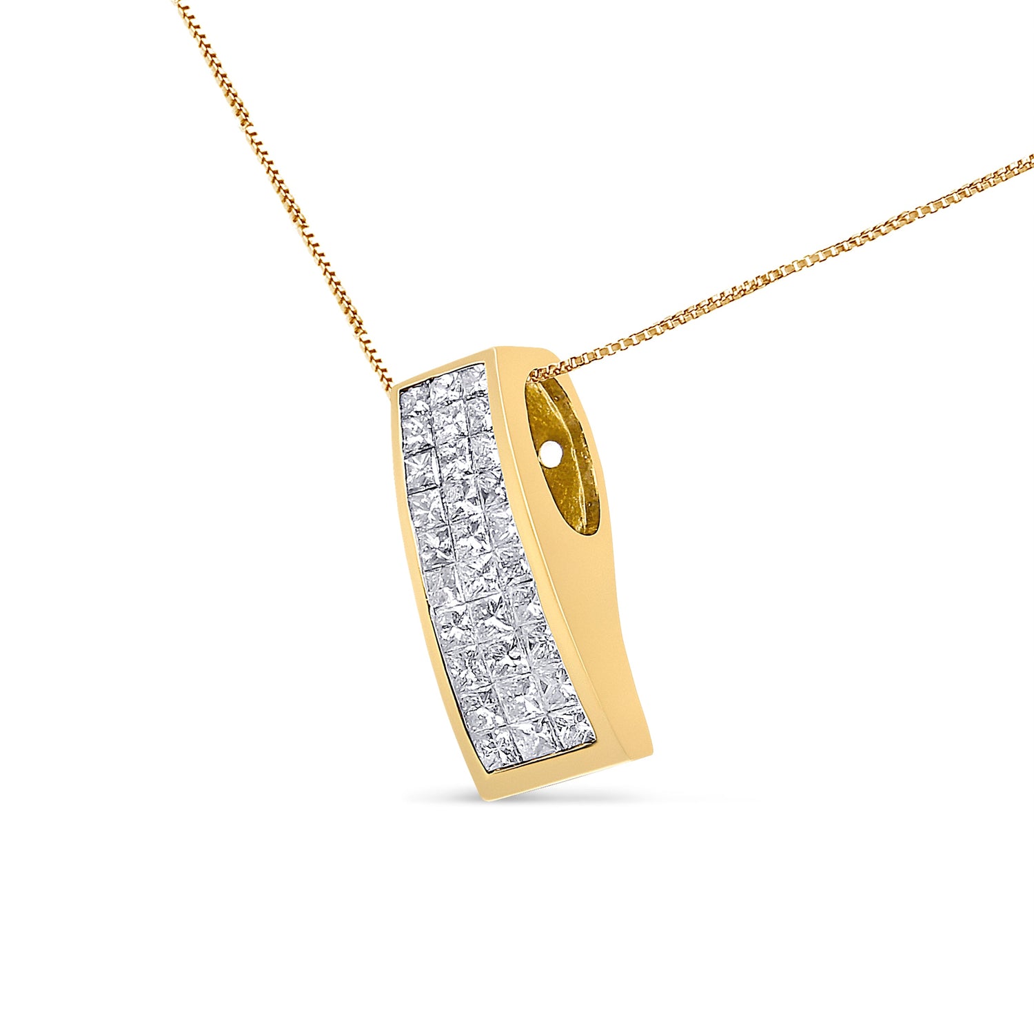 14K Yellow Gold 1 1/2 cttw Princess Cut Diamond Greek Column Pendant Necklace (G-H, VS1-VS2) by Bids.com