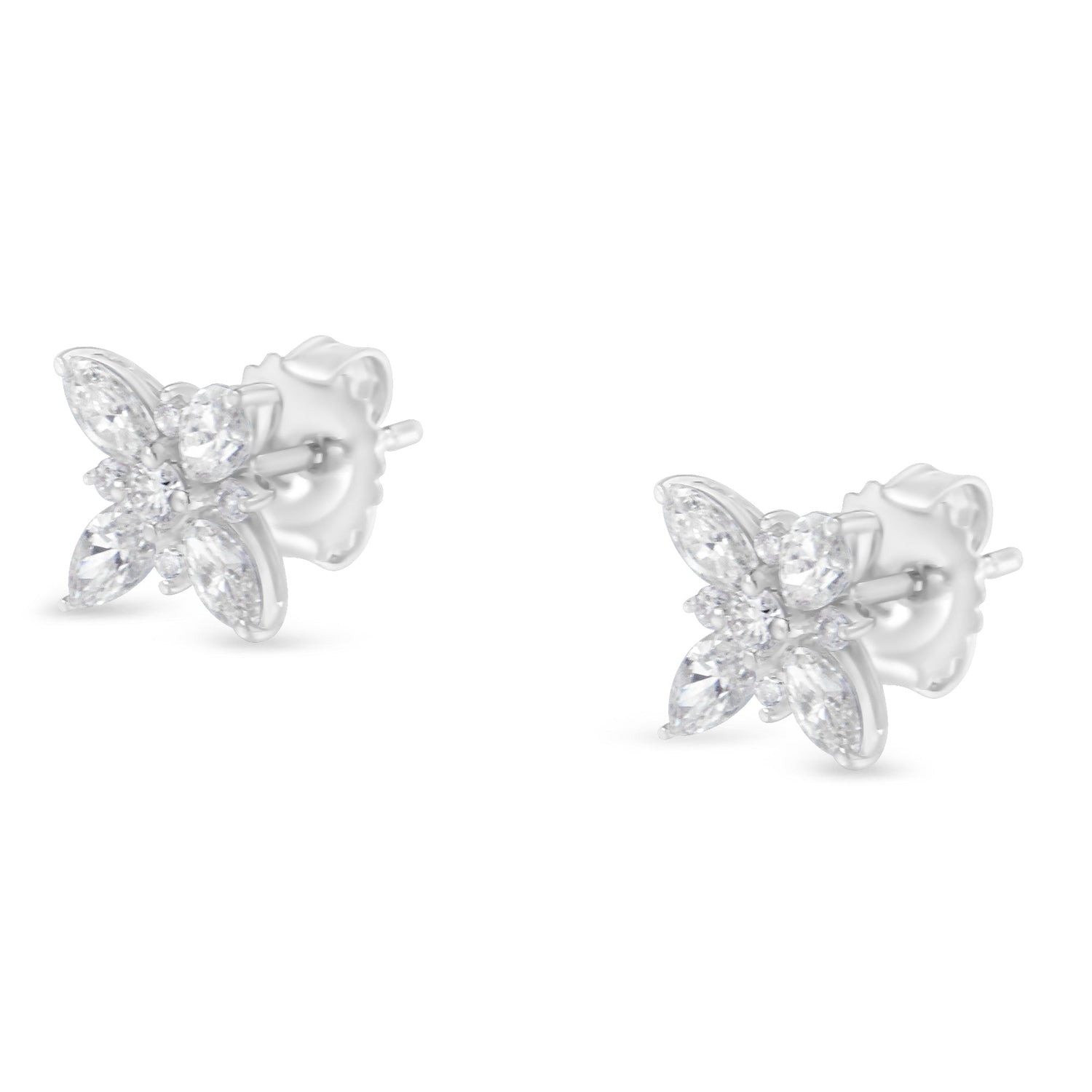 14K White Gold Marquise Diamond Flower Stud Earring (1.00 cttw, H-I Color, SI1-SI2 Clarity)  DestGlow
