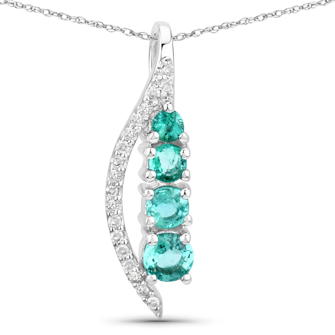 0.34 Carat Genuine Zambian Emerald and White Diamond 14K White Gold Pendant by Bids.com