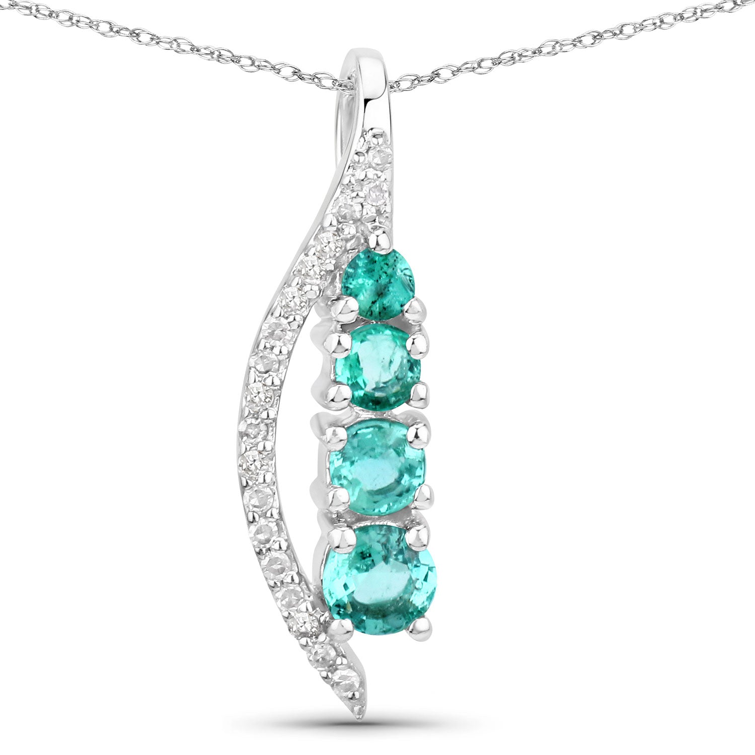0.34 Carat Genuine Zambian Emerald and White Diamond 14K White Gold Pendant by Bids.com