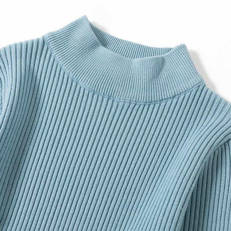 Autumn Winter Half High Collar Swing Long Knitted Dress Waist Controlled Slimming Long Sleeve Simple Dinified Sweater Bottoming Women by Ragazza