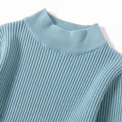 Autumn Winter Half High Collar Swing Long Knitted Dress Waist Controlled Slimming Long Sleeve Simple Dinified Sweater Bottoming Women by Ragazza