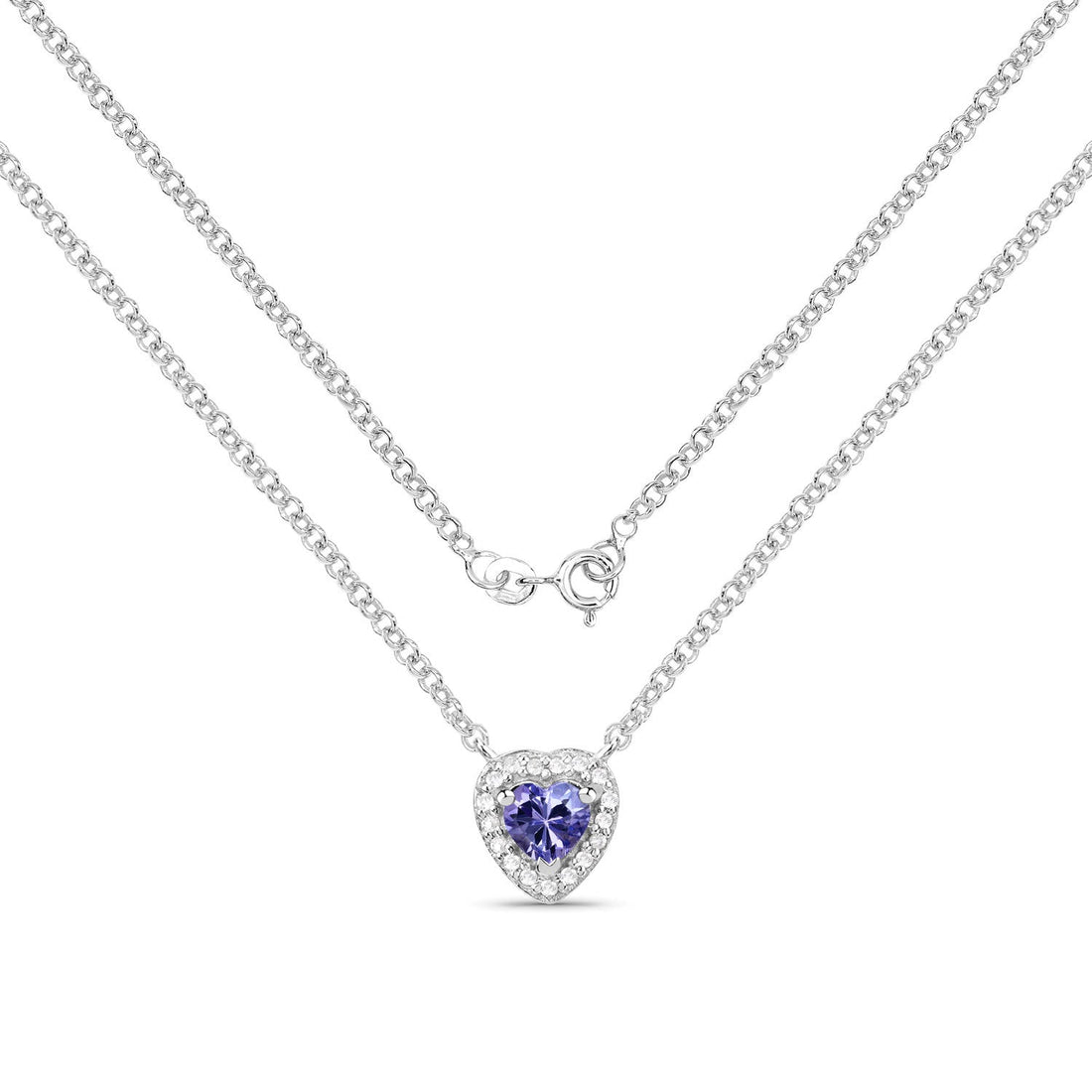 0.55 Carat Genuine Tanzanite and White Topaz .925 Sterling Silver Necklace 
