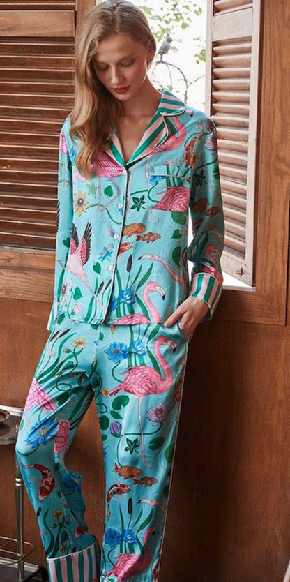 Women's Animal Print Pajama Set - Leopard Print Short Sleeve Shirt & Pants