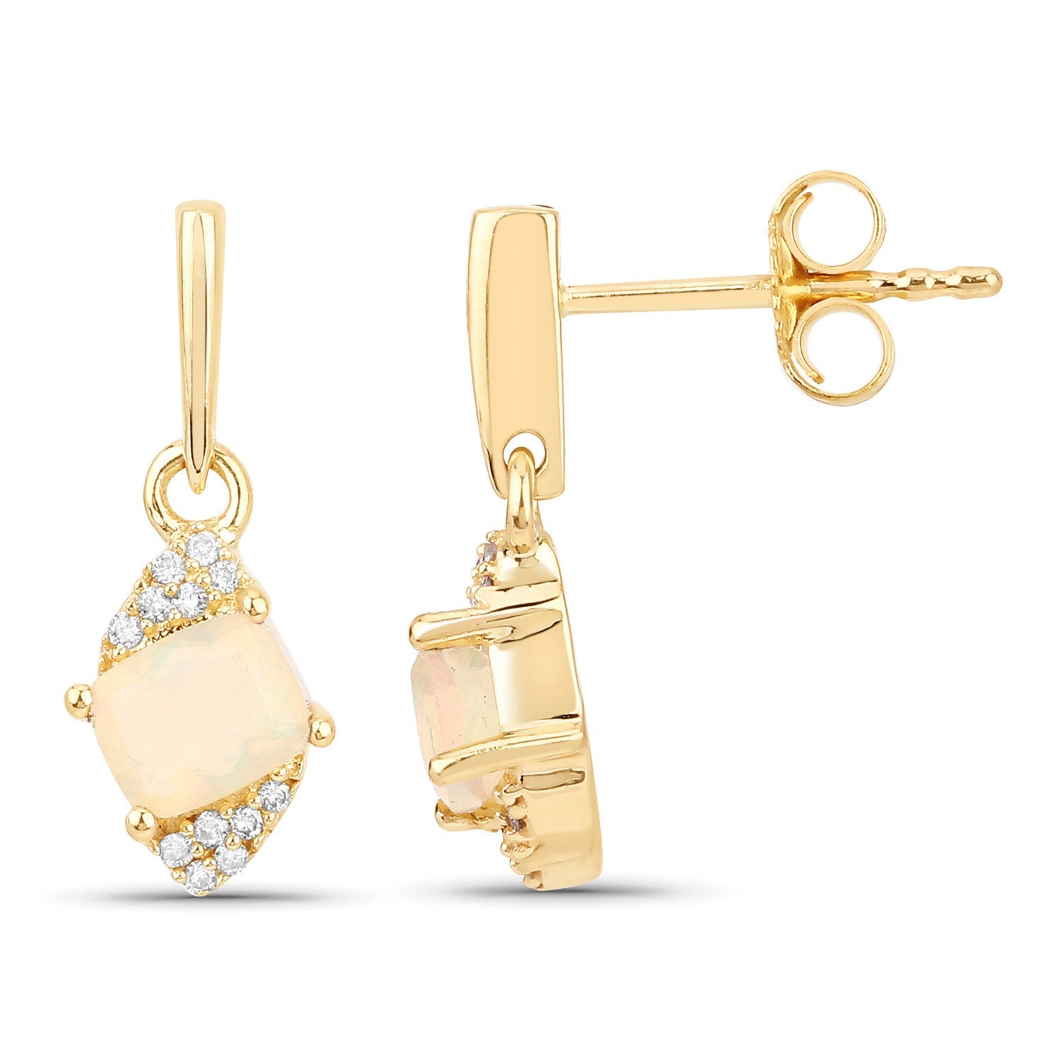 0.57 Carat Genuine Ethiopian Opal and White Diamond 14K Yellow Gold Earrings by Bids.com