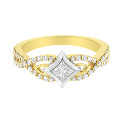 10K Two Tone Color 2/3 Cttw Diamond Kite and Twist Shank Ring (H-I Color,SI2-I1 Clarity) by Bids.com