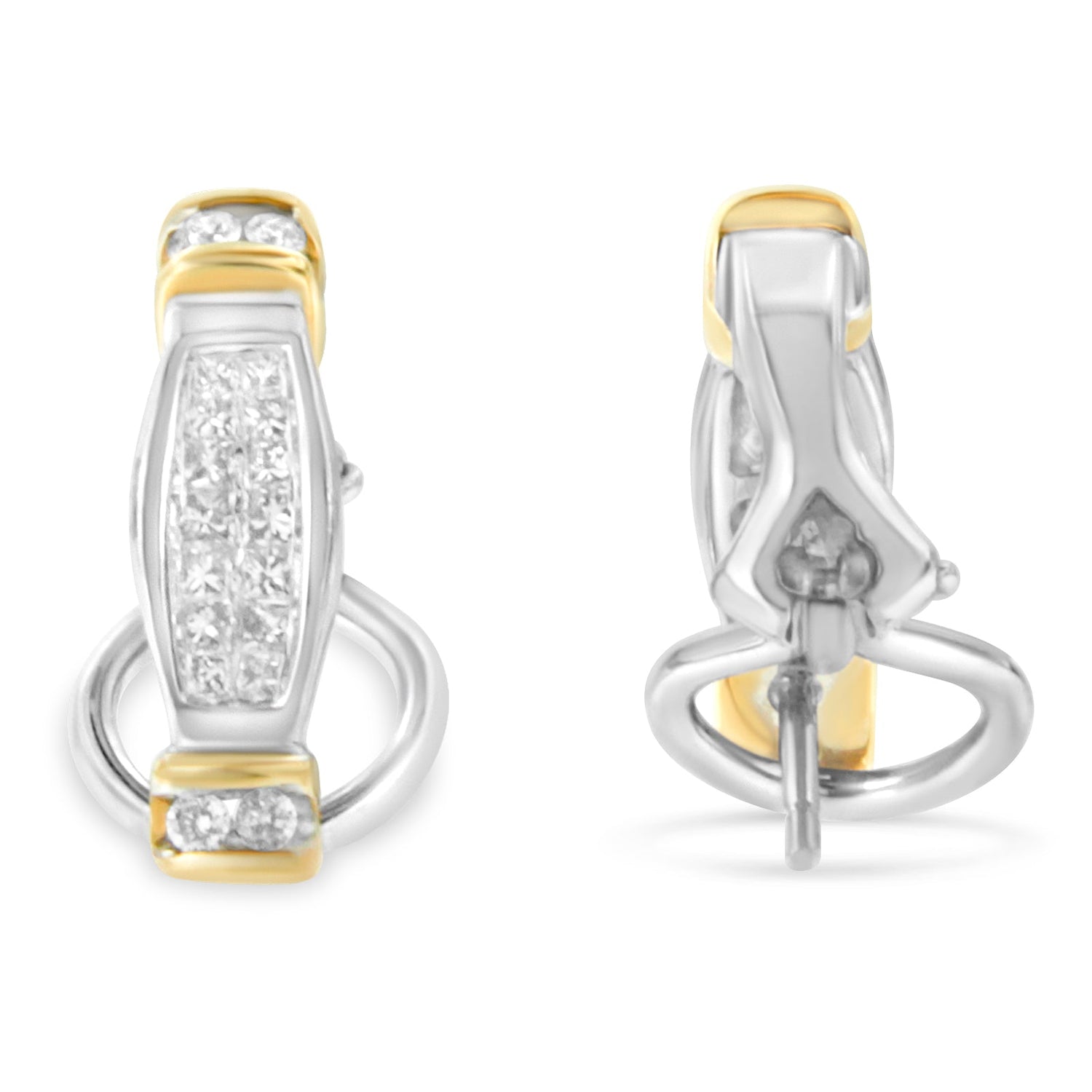 14K Two-Toned Gold Round and Princess Cut Diamond Earrings (0.5 cttw, H-I Color, SI2-I1 Clarity) by Bids.com