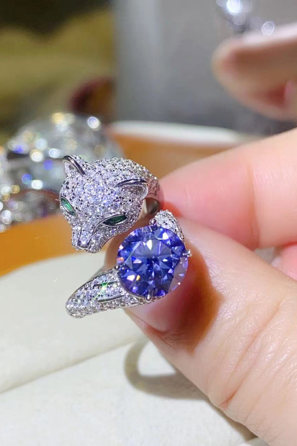 2 Carat Blue Sparkala™ Adjustable Animal Bypass Ring (Platinum Over Pure Sterling Silver) by Sparkala
