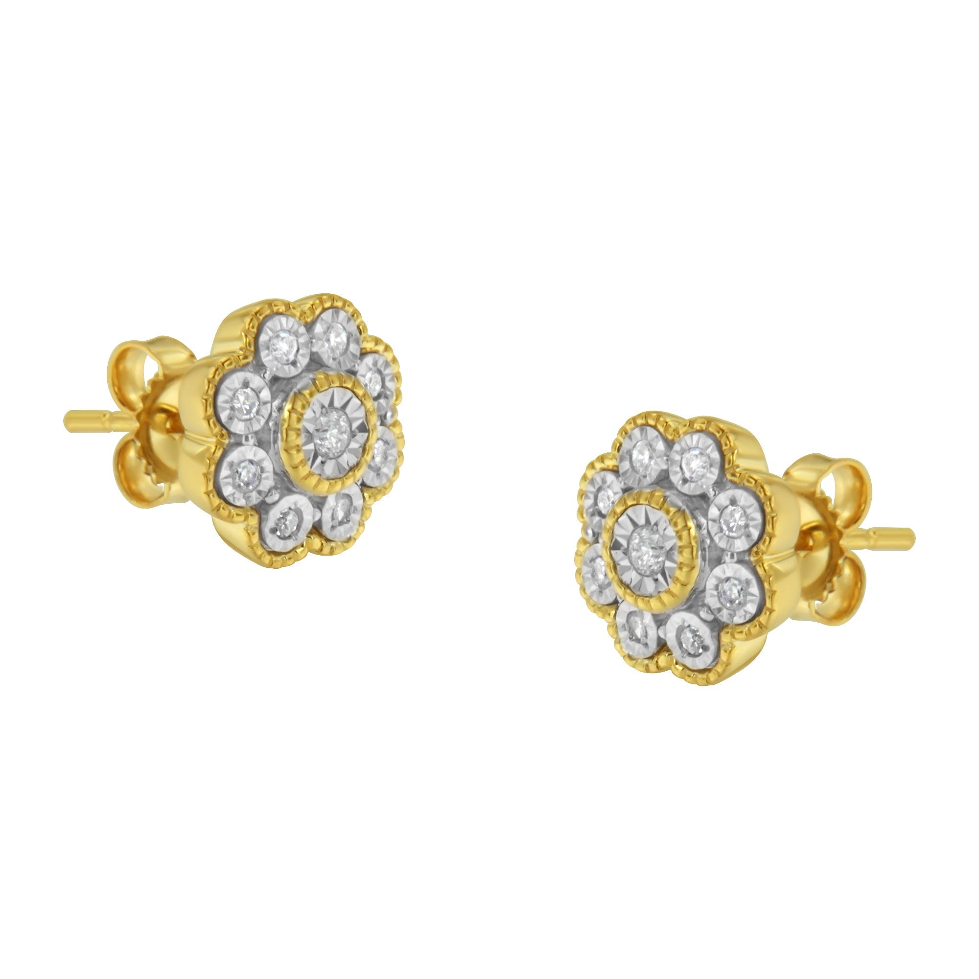 14K Yellow Gold Plated .925 Sterling Silver 1/6 Cttw Miracle-Plate Set Diamond Floral Stud Earrings (I-J Color, I2-I3 Clarity) by Bids.com