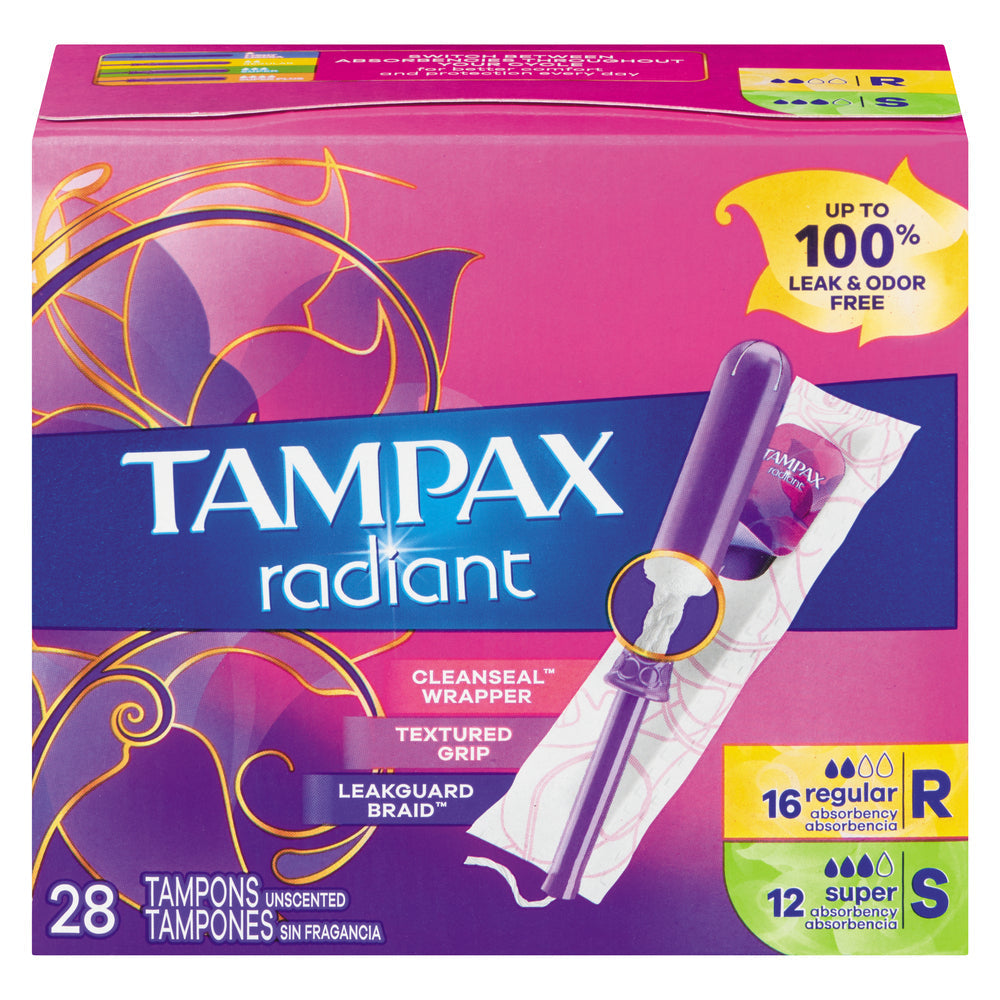 Tampax Radiant Tampons Duo Pack - Light/Regular Absorbency, LeakGuard Braid, Unscented 