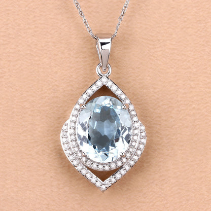 3.82 Carat Genuine Aquamarine and White Diamond 14K White Gold Pendant by Bids.com